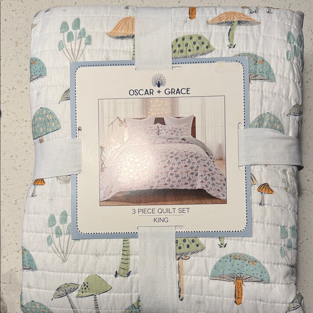 White and Green 3 Piece Quilt Set - King Oscar + Grace